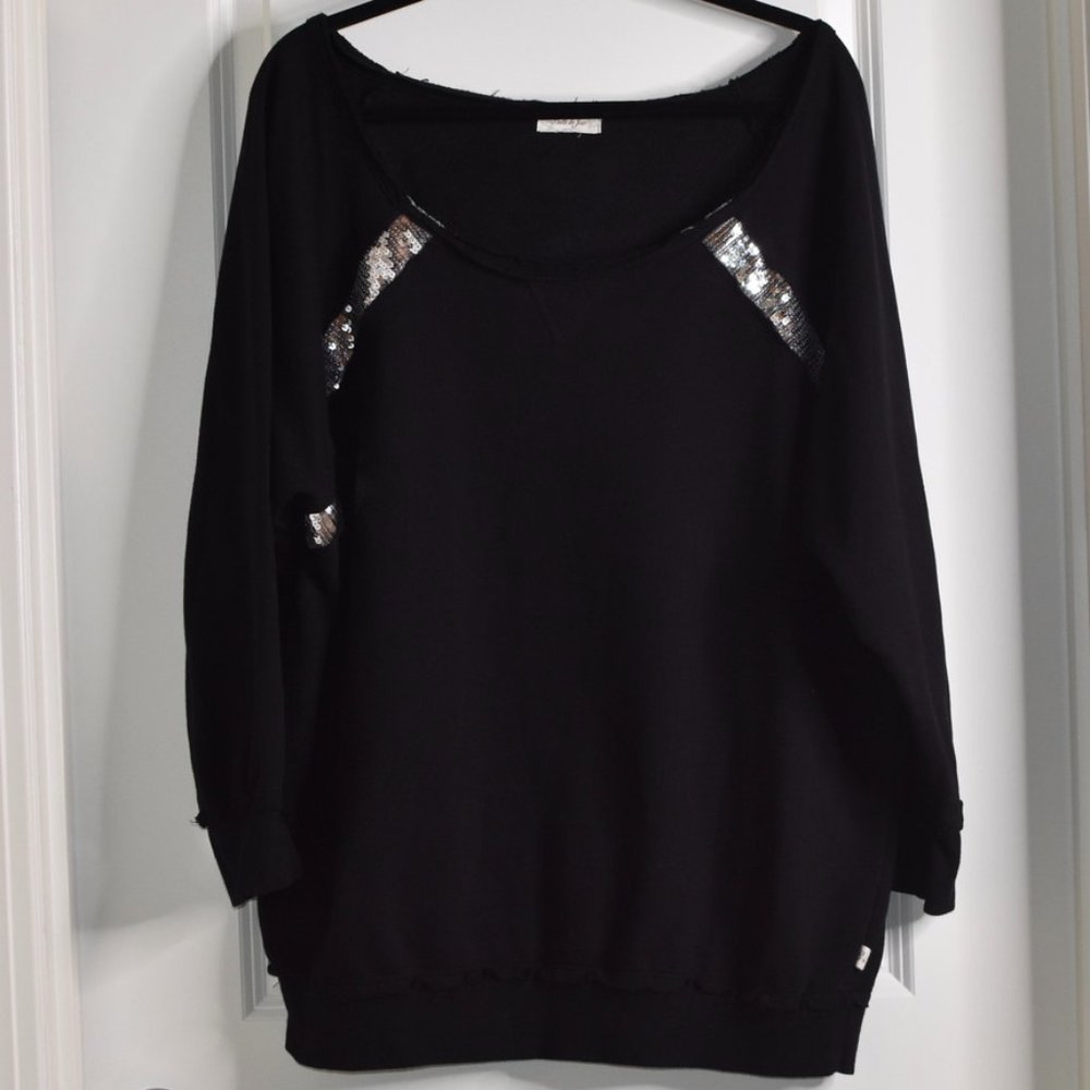 Off the shoulder Black and Silver Sweater